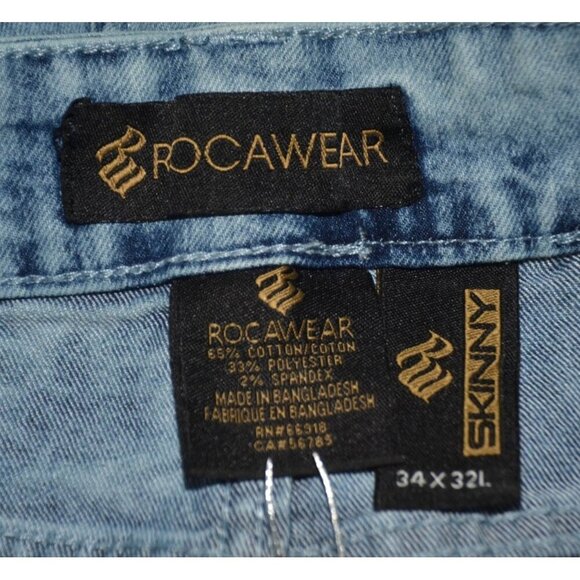 Rocawear Acid Wash Skinny Jeans Men's 34x32 Blue Stretch Denim Y2K Light Retro - Picture 8 of 9